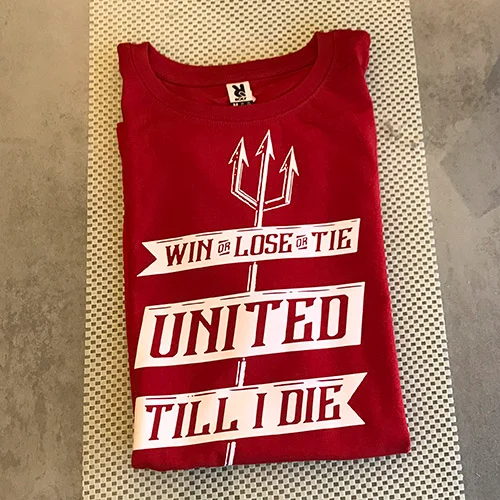 Maglietta rossa con stampa bianca United till I die