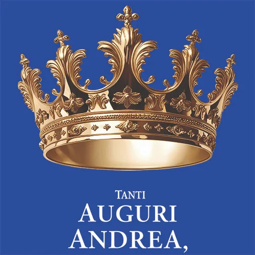 Maglietta blu con corona dorata e scritta Tanti auguri