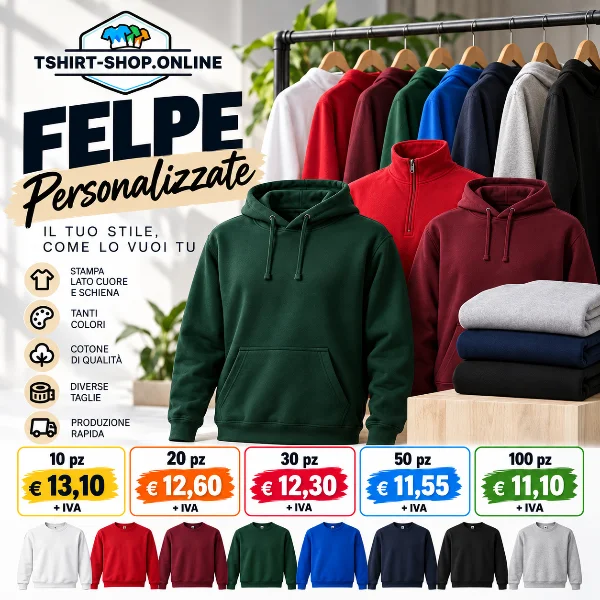 Promozione felpe personalizzate con stampa lato cuore