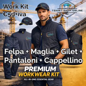 Kit da lavoro personalizzabile: T-Shirt, Pantalone, Felpa, Gilet e Cappellino